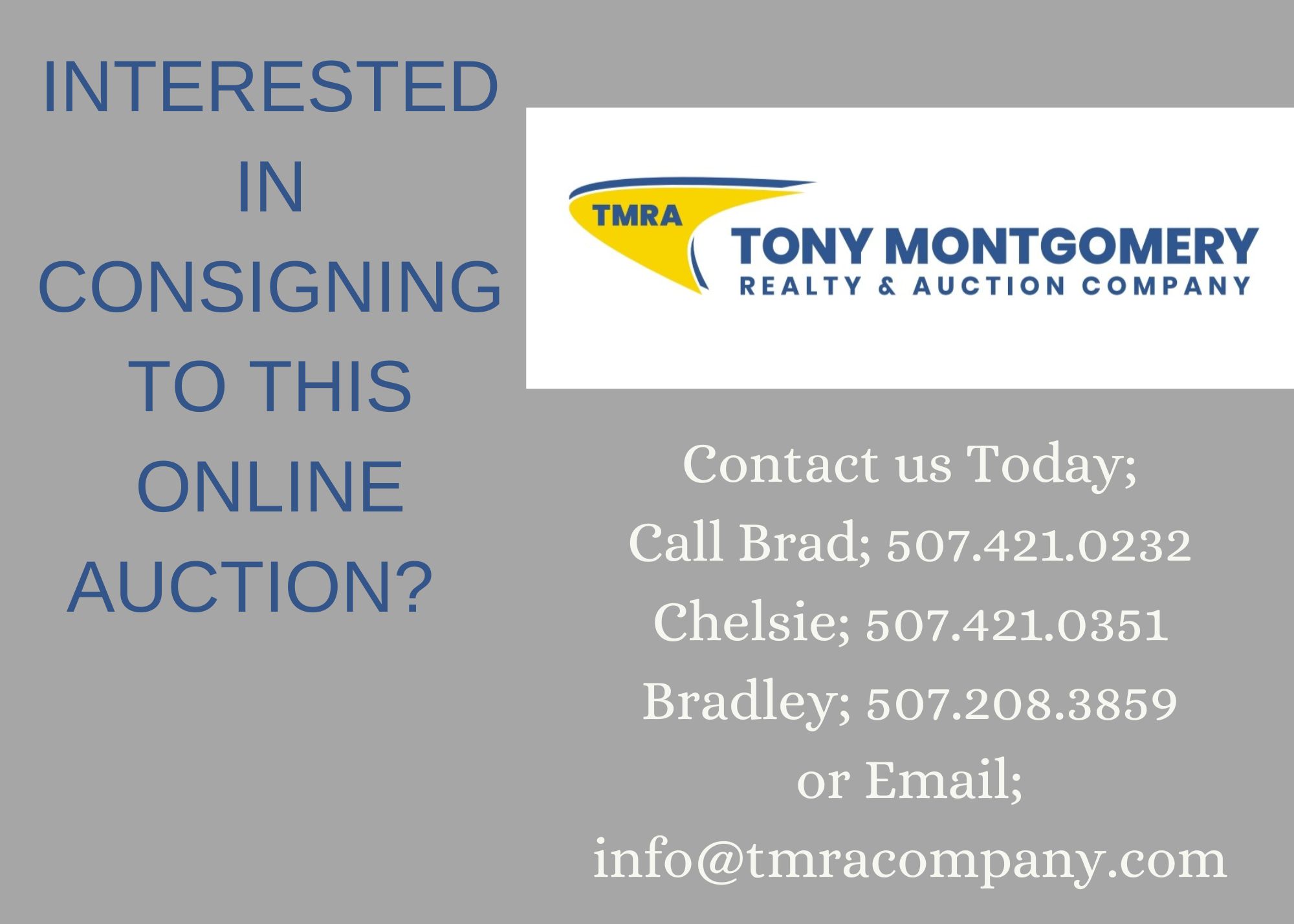 Interested in consiging to this Online Auction Larry & Betty Brubaker Retirement